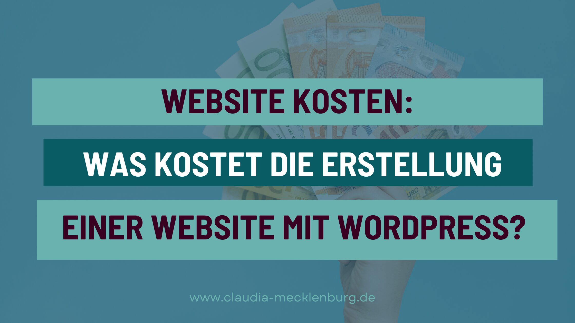 Im Hintergrund eine Hand mit Geldscheinen. Davor der Titel des Blogs "Website Kosten: Was kostet die Erstellung einer Website mit WordPress?"